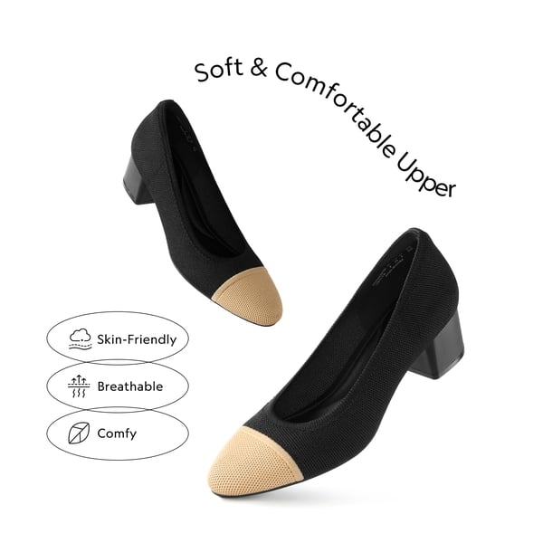 Block Heel Almond Pumps - BLACK - 2